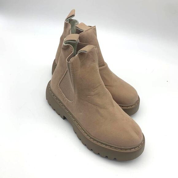 Ankle Platform Boot Womens Size 6 Khaki Faux Suede Booties - Picture 7 of 11